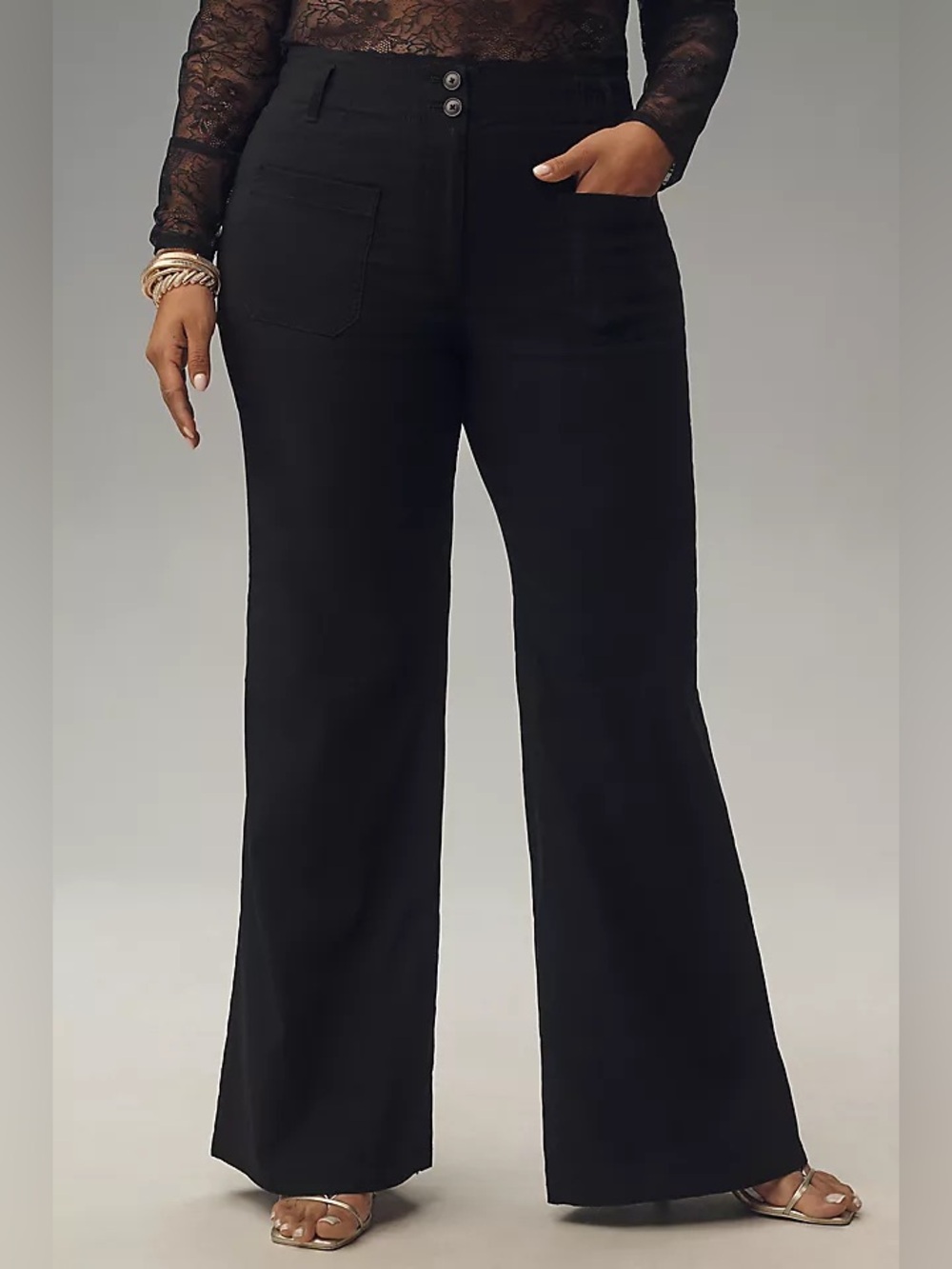 Maeve The Junie black linen blend High-Rise Wide-Leg Flare Pants size 29P